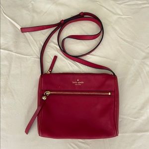 Kate spade ruby red simple crossbody bag, gold accents, adjustable strap